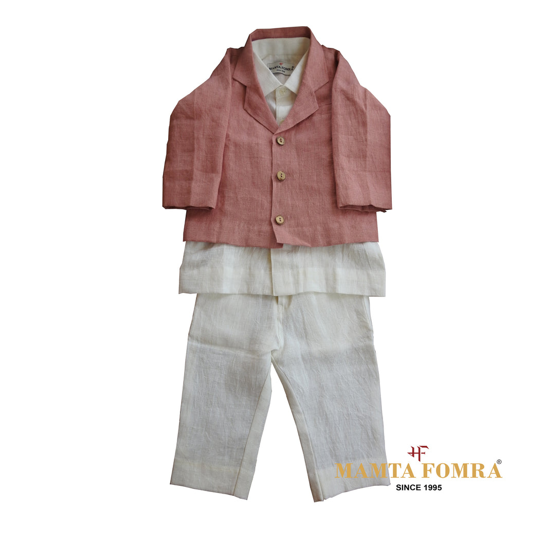 Linen Bubble gum Pink & Offwhite Customized Coat full set