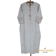 Load image into Gallery viewer, Linen gray embroidery kurta
