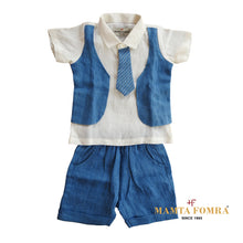 Load image into Gallery viewer, Customized Linen Off White and Royal Blue vest &amp; tie set
