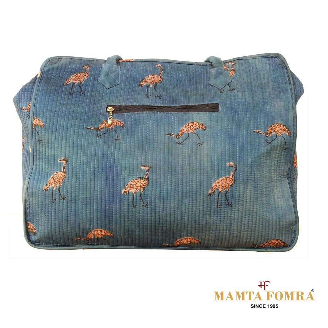 Green fabric with a charming crane bird print bag