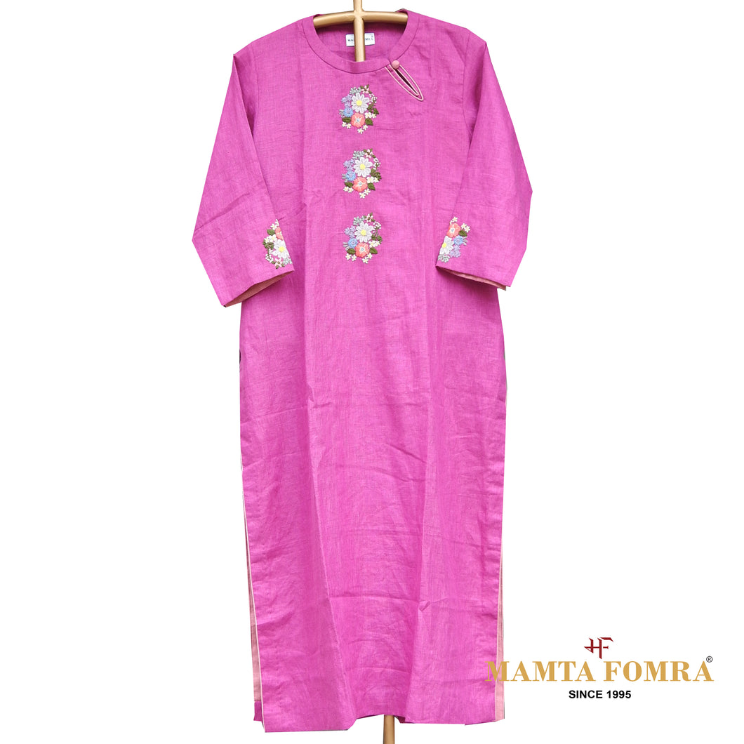 Linen Pink embroidery kurta