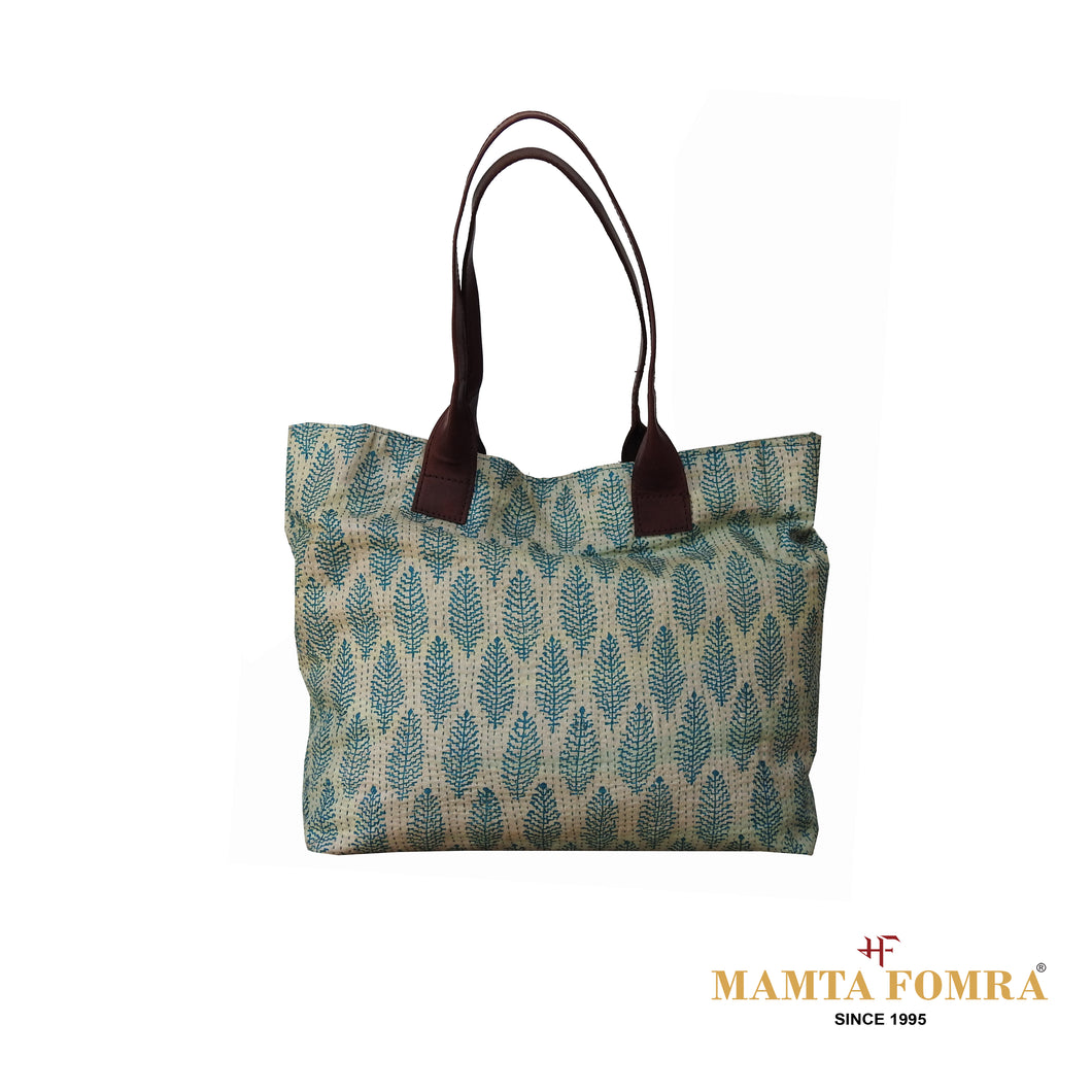 Blue and beige leaf pattern stylish bag