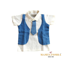 Load image into Gallery viewer, Customized Linen Off White and Royal Blue vest &amp; tie set
