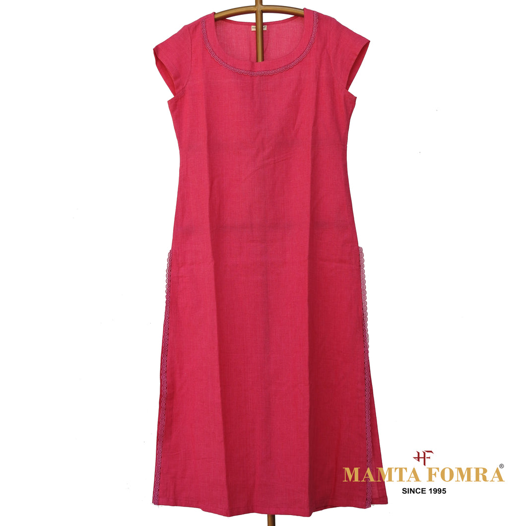 Pink Linen Hand Embroidered Kurta