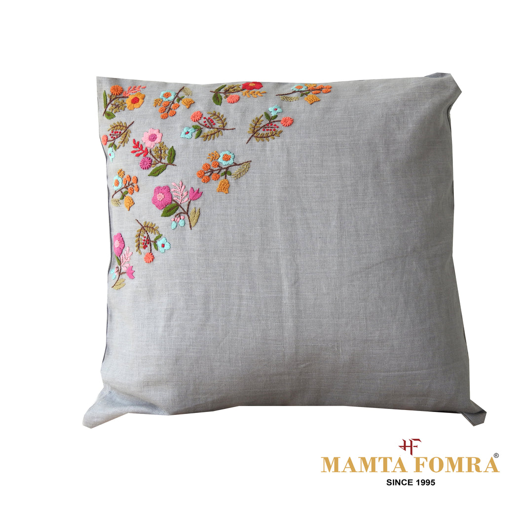 Hand embroidered pure linen cushion