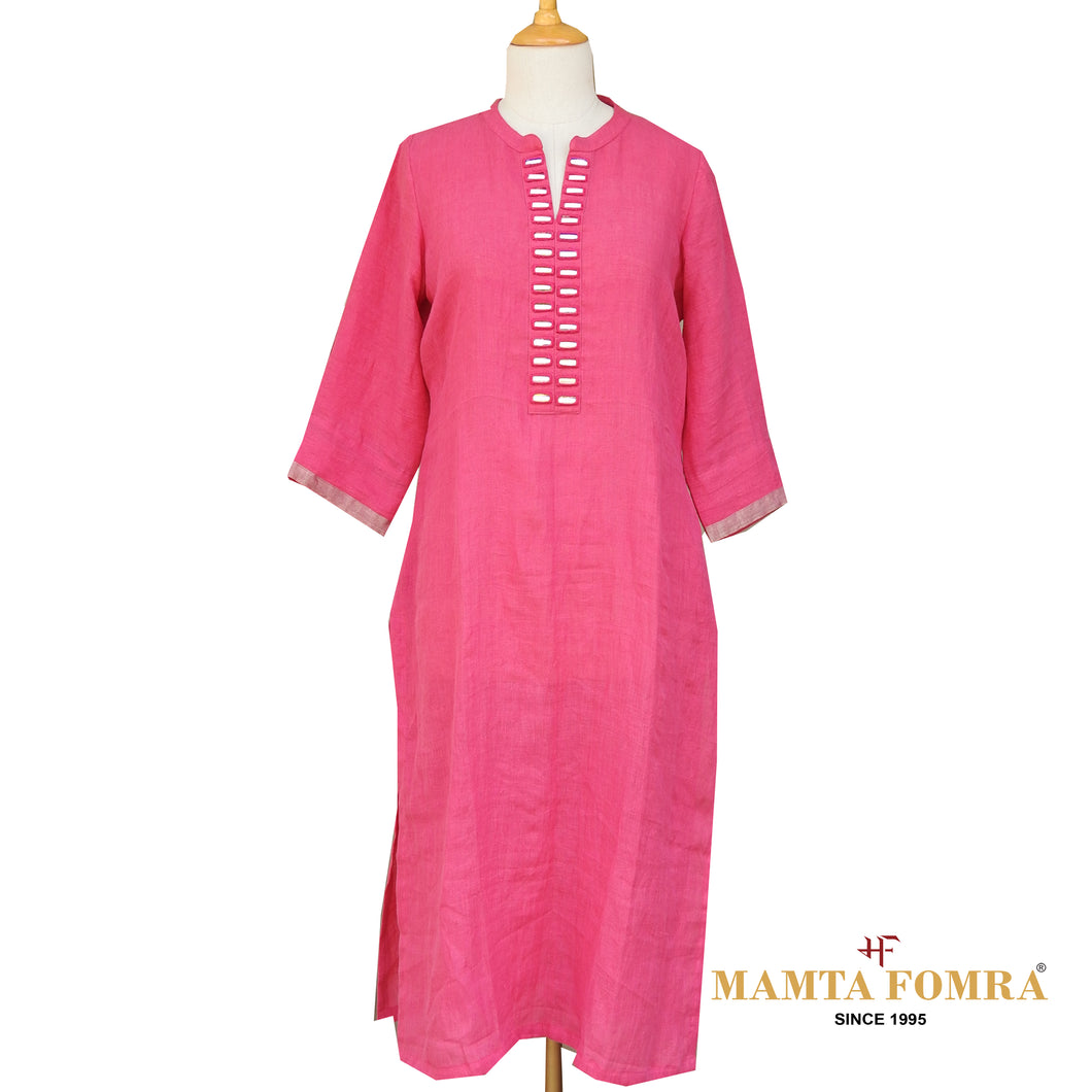 Linen Pink Kurta with Kutch Work