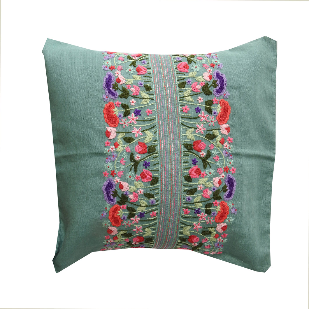 Hand embroidered pure linen cushion