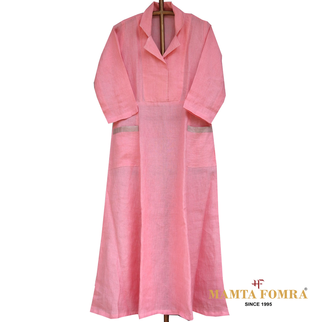 Pink LInen Hand Embroidered Kurta