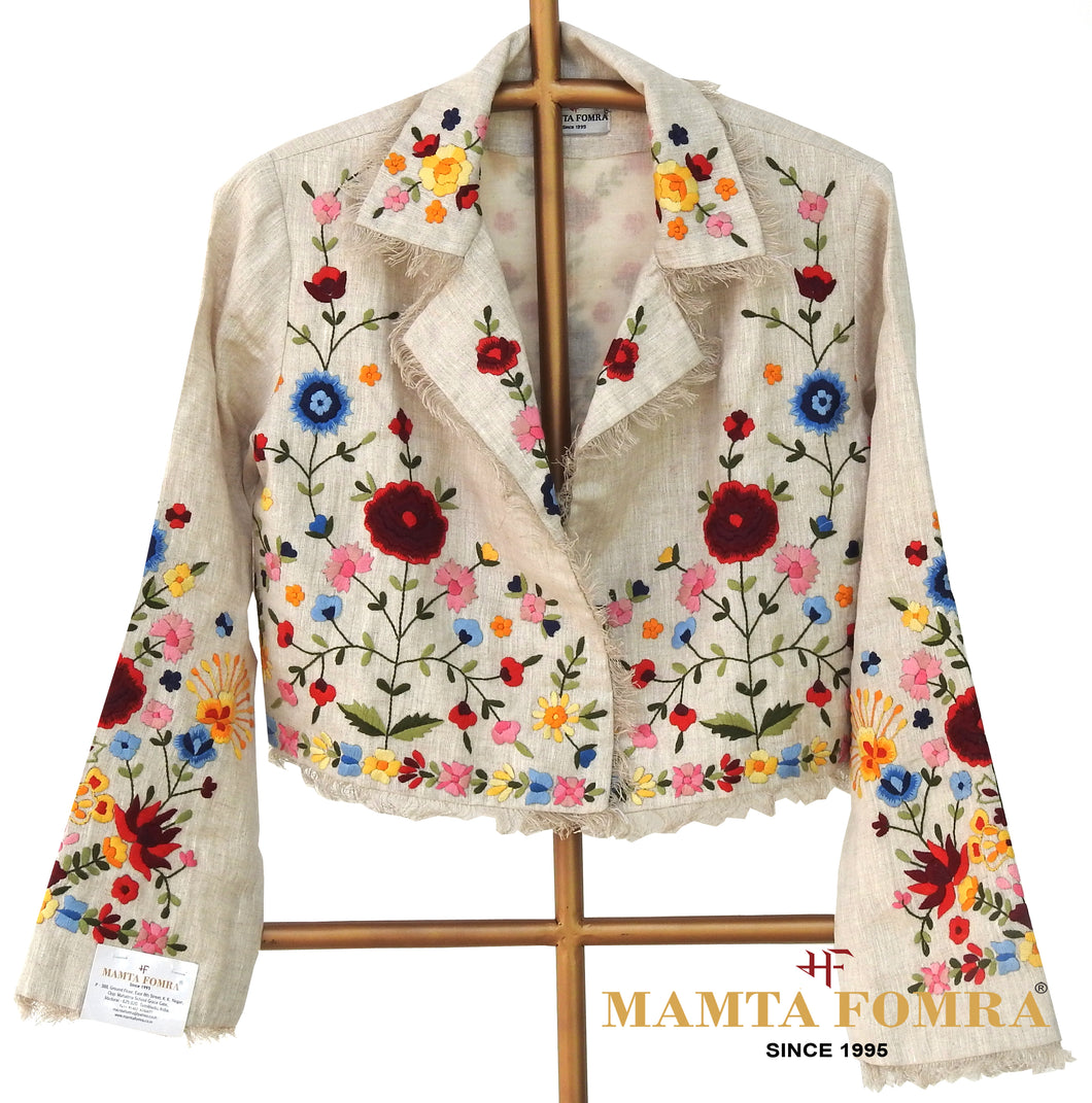 Off white hand embroidery linen jacket