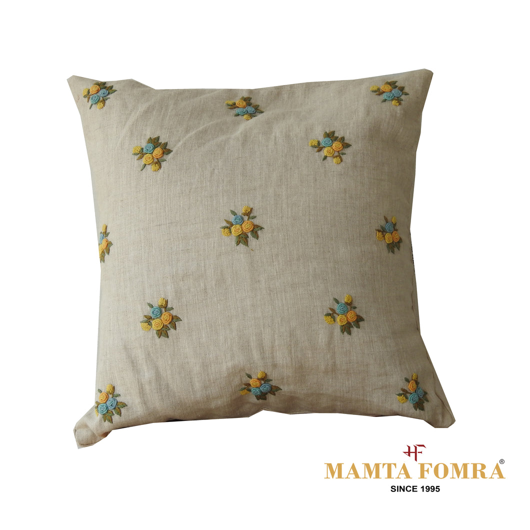 Hand embroidered pure linen cushion