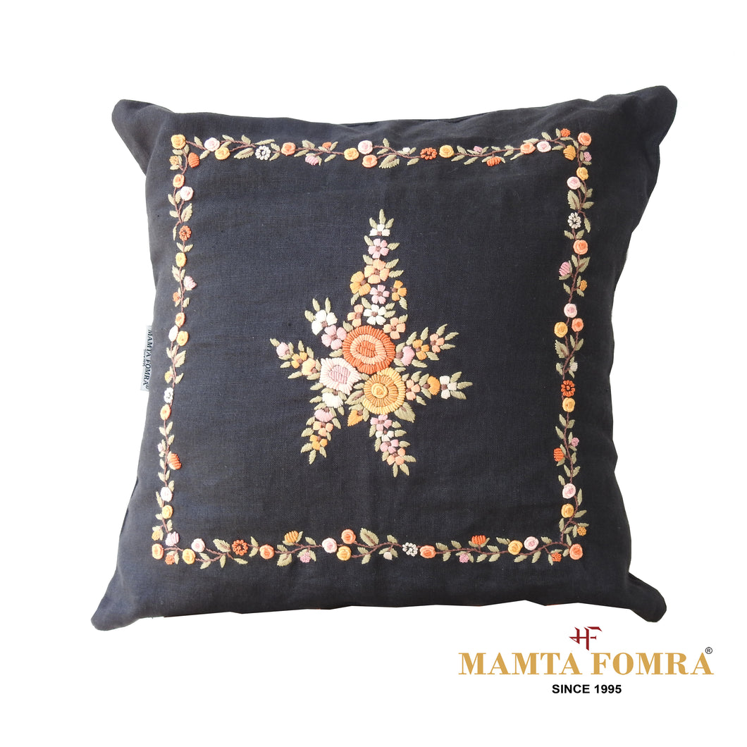 Hand embroidered pure linen cushion