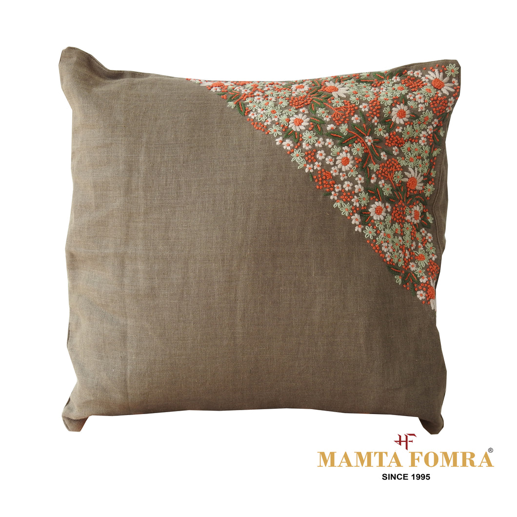 Hand embroidered pure linen cushion