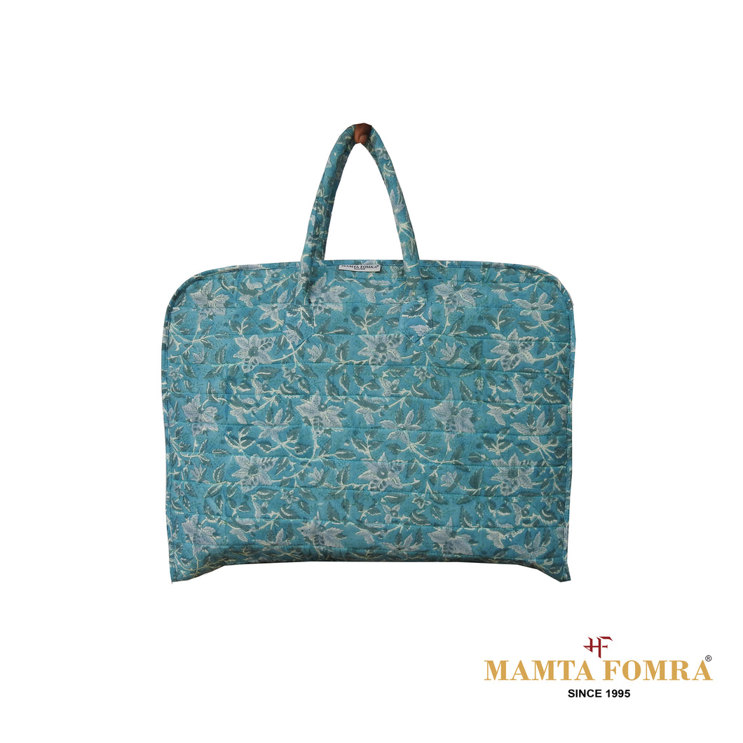 Blue floral print on a soft fabric bag