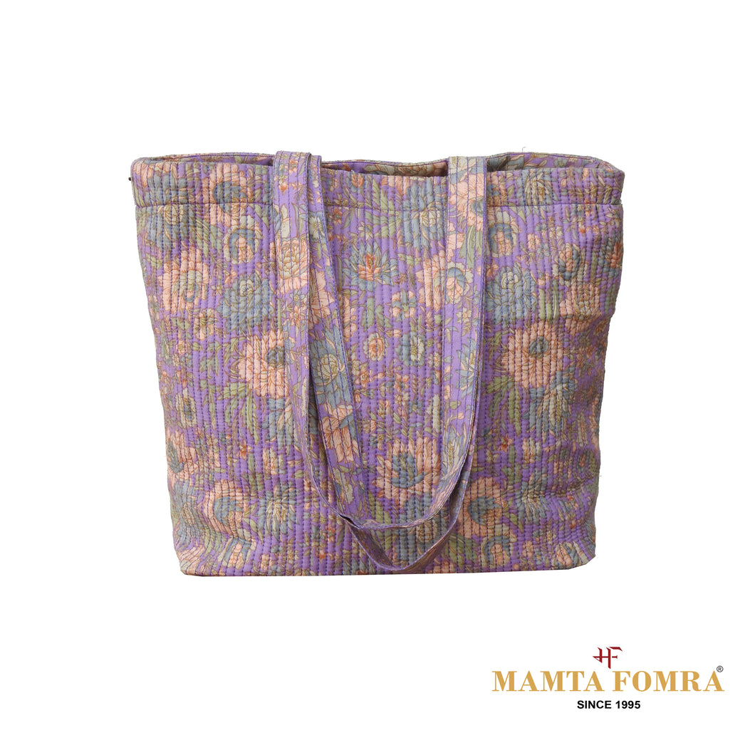 Lavender fabric with a flower printed bag