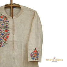 Load image into Gallery viewer, Light Beige Hand Embroidered Linen Kurta
