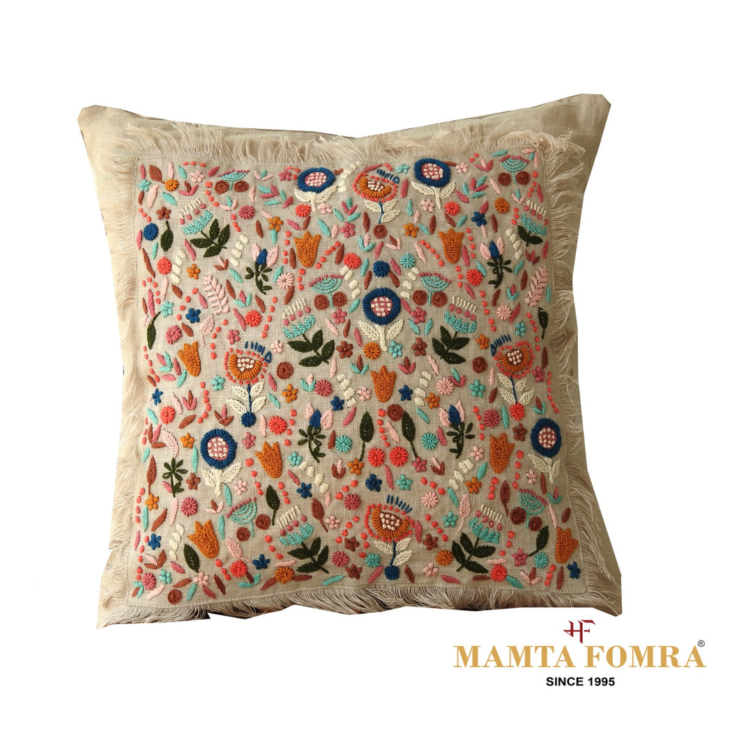 Hand embroidered pure linen cushion