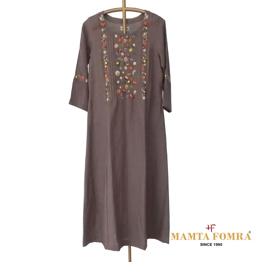 Green Linen Hand Embroidered Kurta