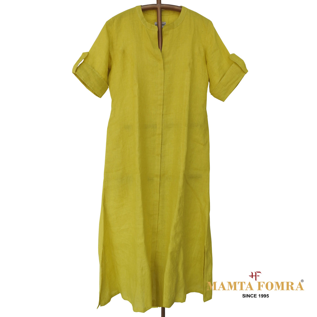 Yellow Linen Plain Kurta