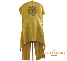 Load image into Gallery viewer, Yellow hand embroidery linen kurta
