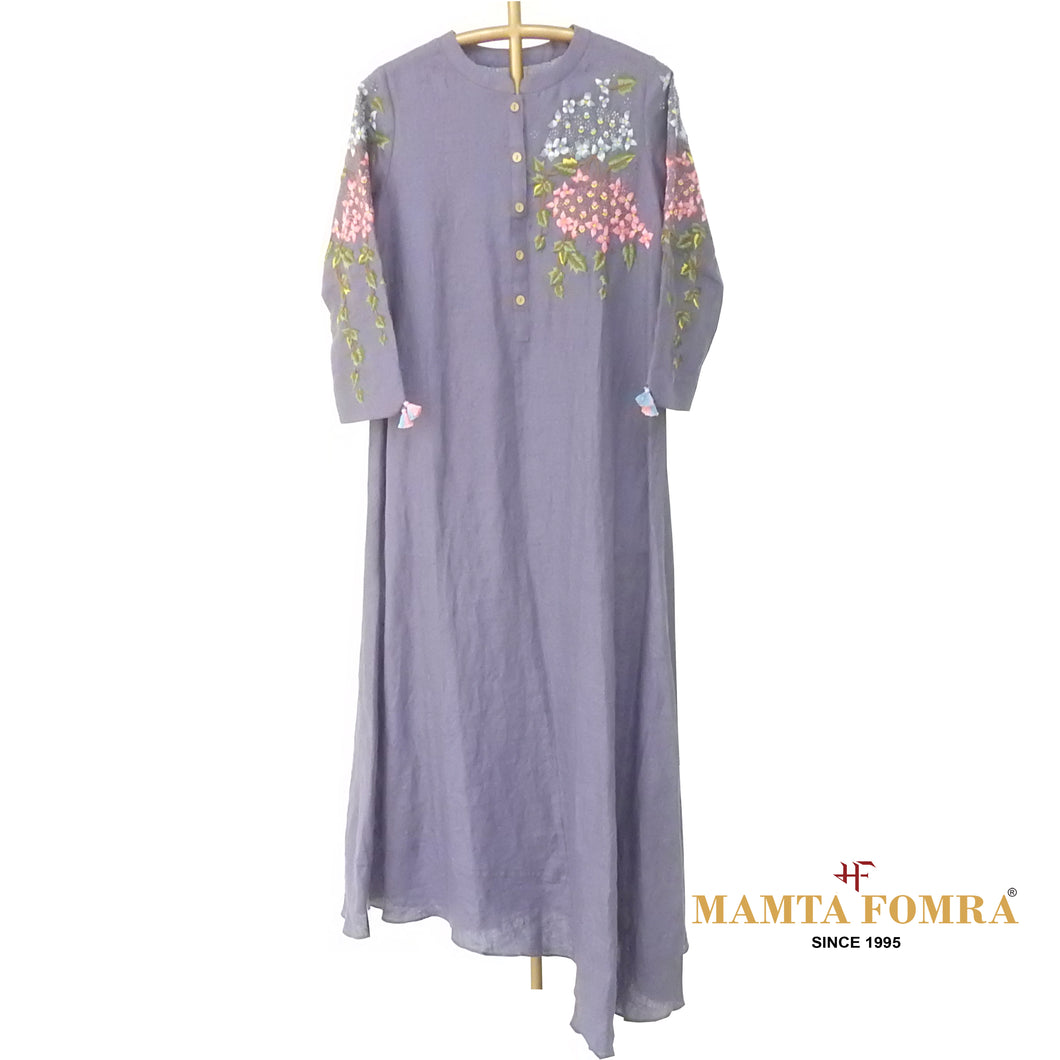 Blue Linen Hand Embroidered Kurta