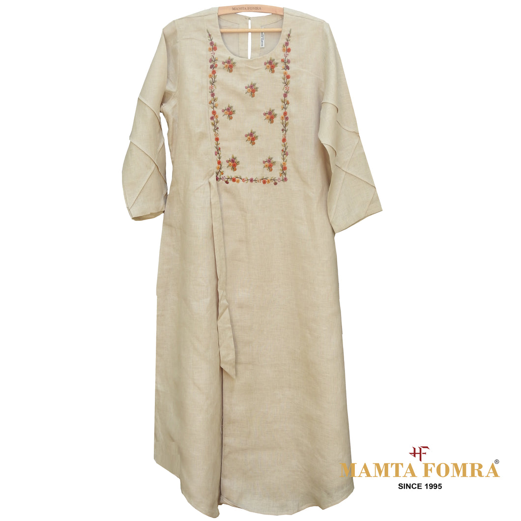 Linen Off White Hand Embroidered Kurta