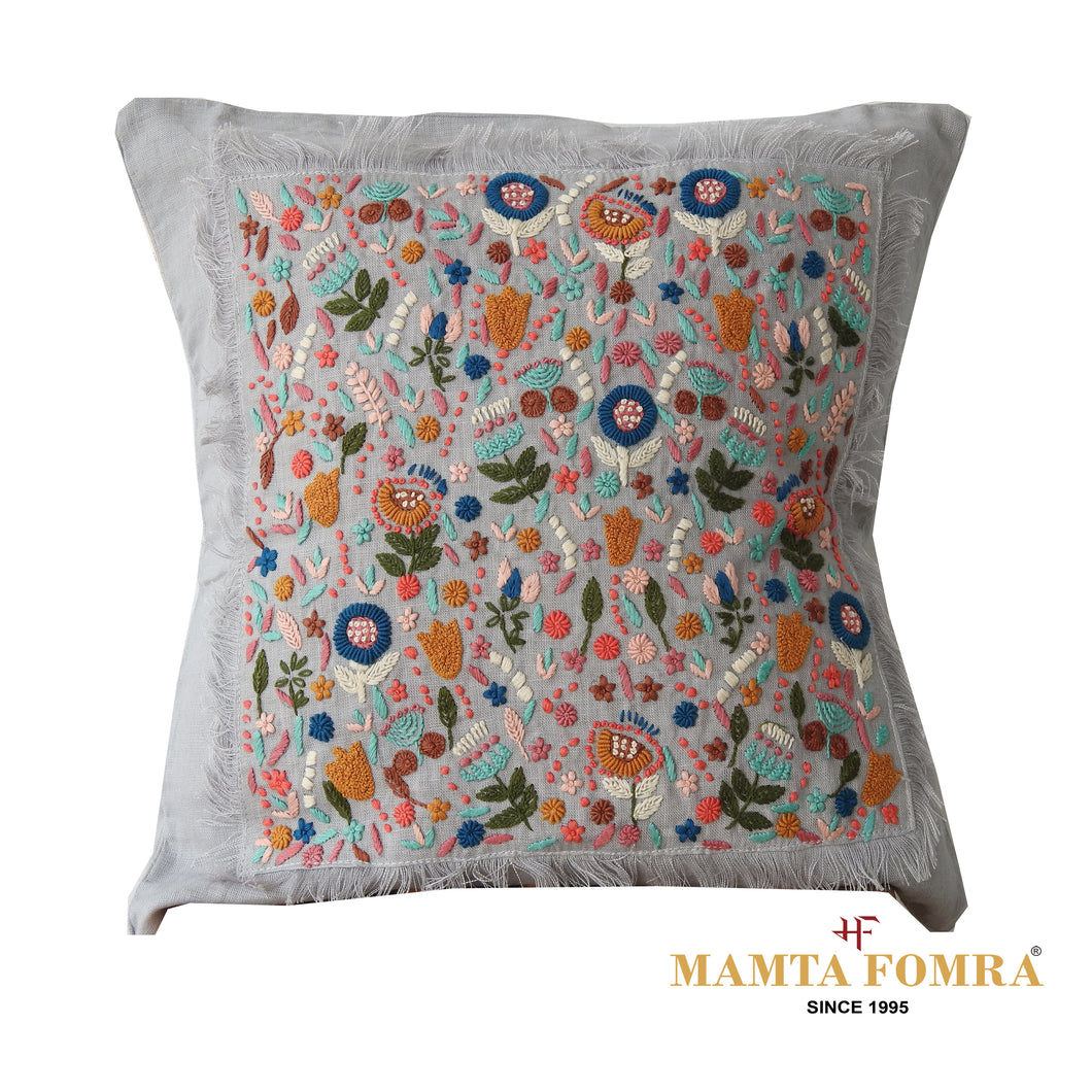 Hand embroidered pure linen cushion