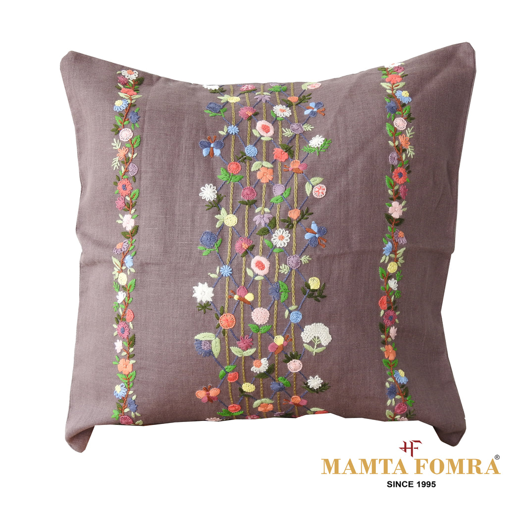 Hand embroidered pure linen cushion