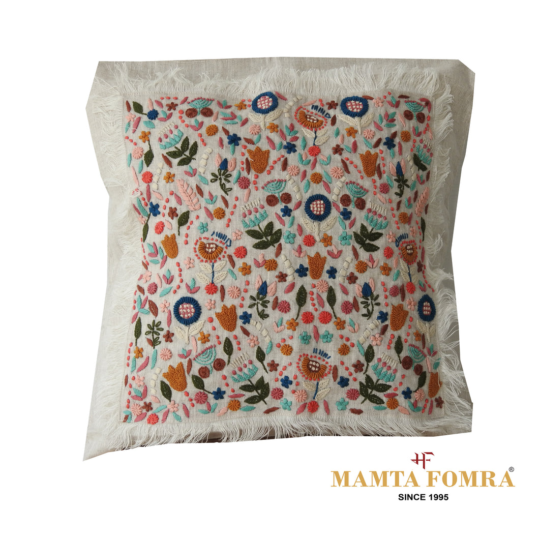 Hand embroidered pure linen cushion